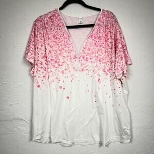 Pink Lady Floral Short Sleeve Blouse Womens 2X Boho Shirt Top Casual Classic